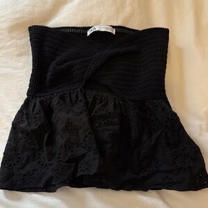 Zara Black Strapless Eyelet Peplum Tube Top